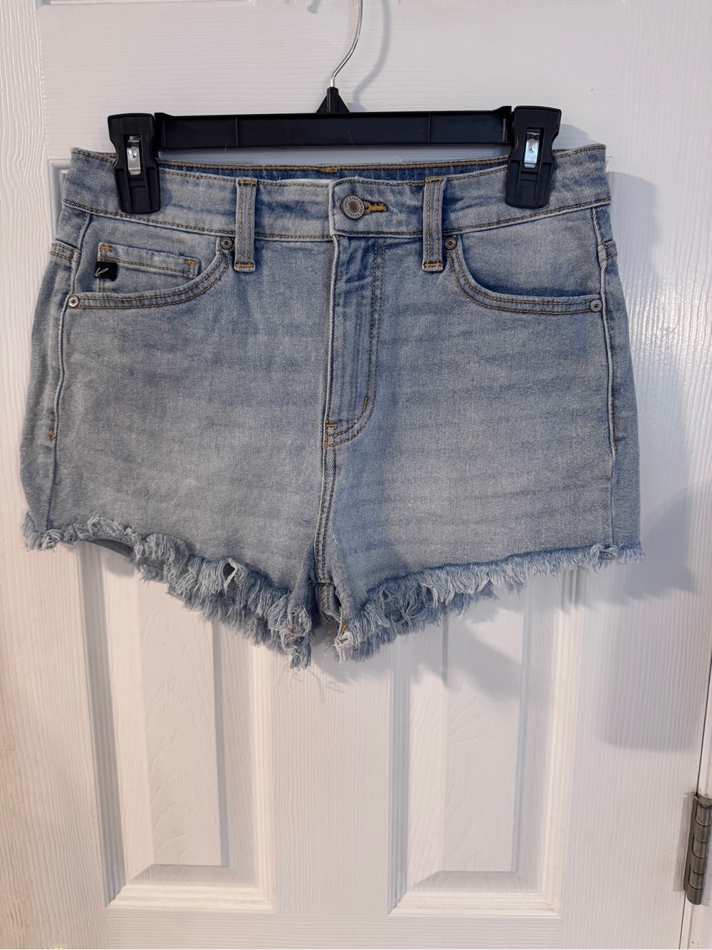 KanCan High Rise Frayed Hem Denim Shorts Light Wash Size 5/26 Festival Boho